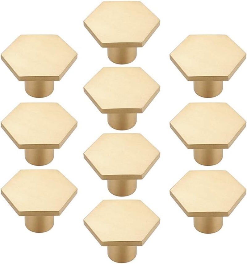 woobles Solid Brass Knobs, Solid Brass Knobs Hexagon Knobs Shoe Cabinets Knob and Pulls Brushed Gold Hexagon Handles for Dresser Drawer, Hexagon Knobs For Drawers - Image 1